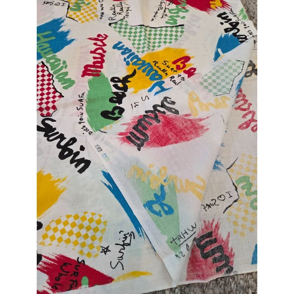 1 Yard Surf City Cotton Print Fabric Vintage 80s 90s Surfing Beach Hawaiian 46''